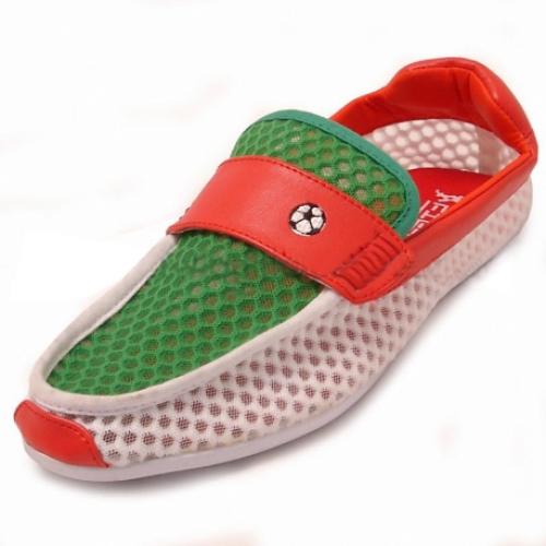 Fiesso White / Green / Red Loafer Shoes With Fabric Honeycomb Design FI2132